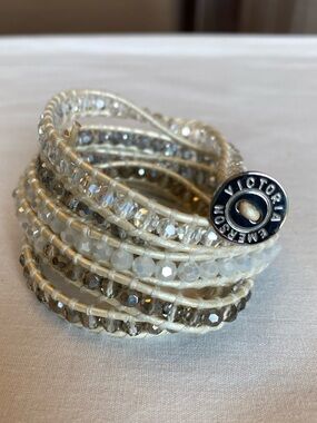 NWOT Victoria Emerson 5-Layer Wrap Bracelet - Cream & Silver with Dust Bag